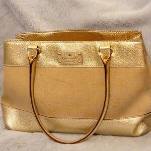 Kate Spade Gold Pebble Leather & Tweed Handbag
